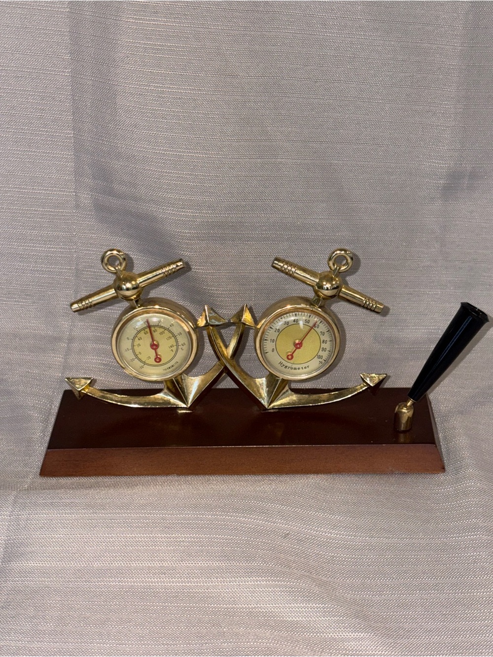 Brass Anchor Desk Barometer and Thermometer Set - Gold and Brown M88